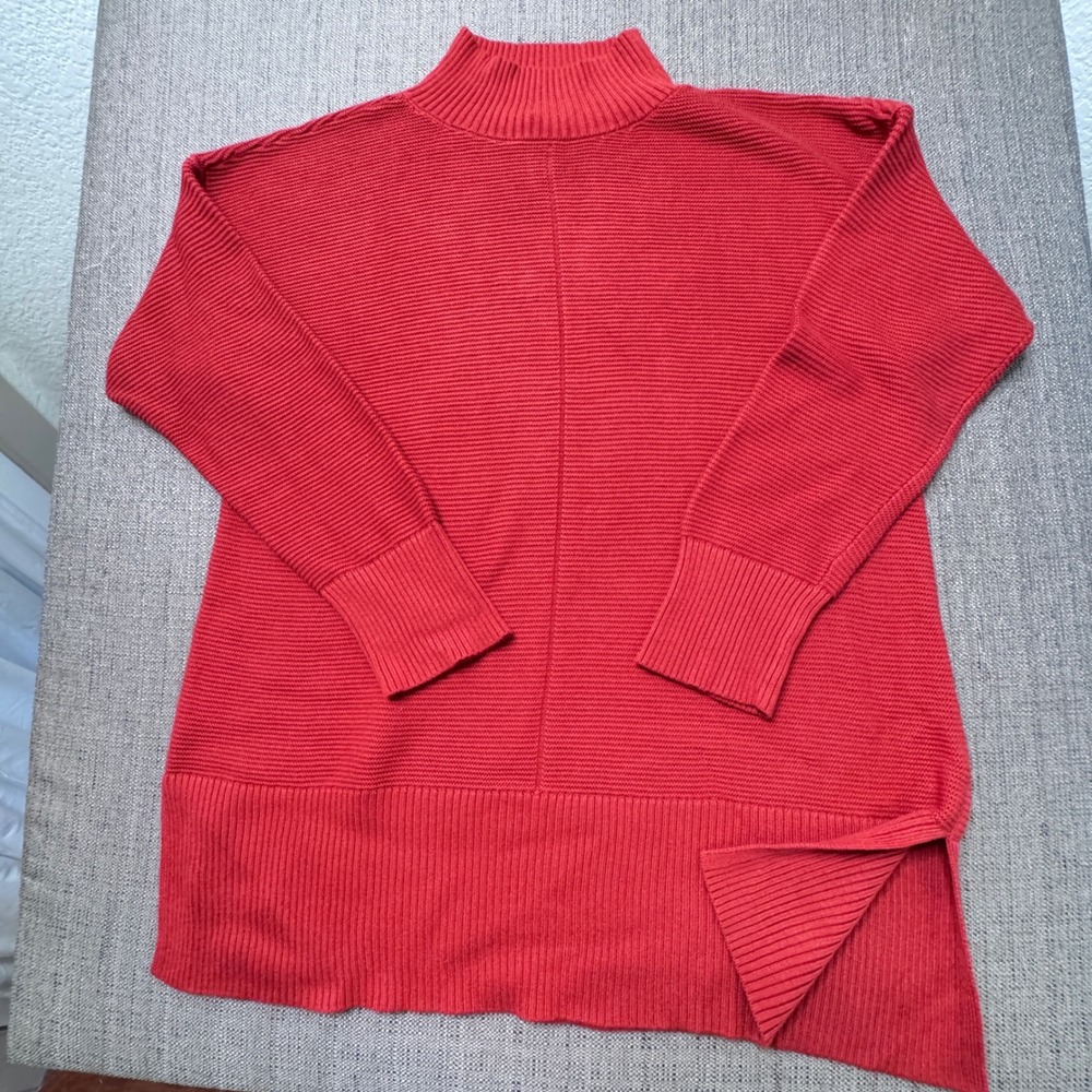 Talbots Plus Orange Mock Neck Ribbed Knit Sweater Side Slit Size 1X